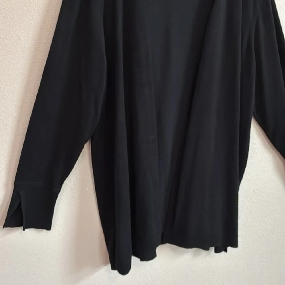 CHICO'S XL Black Longline Open Front Knit Cardigan Jacket Office Career Corpgore